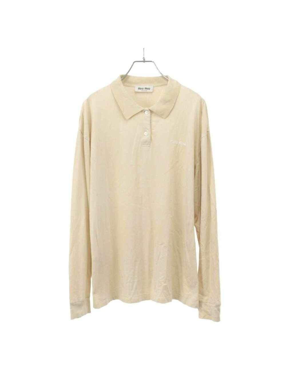 Miu Miu Logo Jersey Long Sleeve Polo Shirt Beige XS